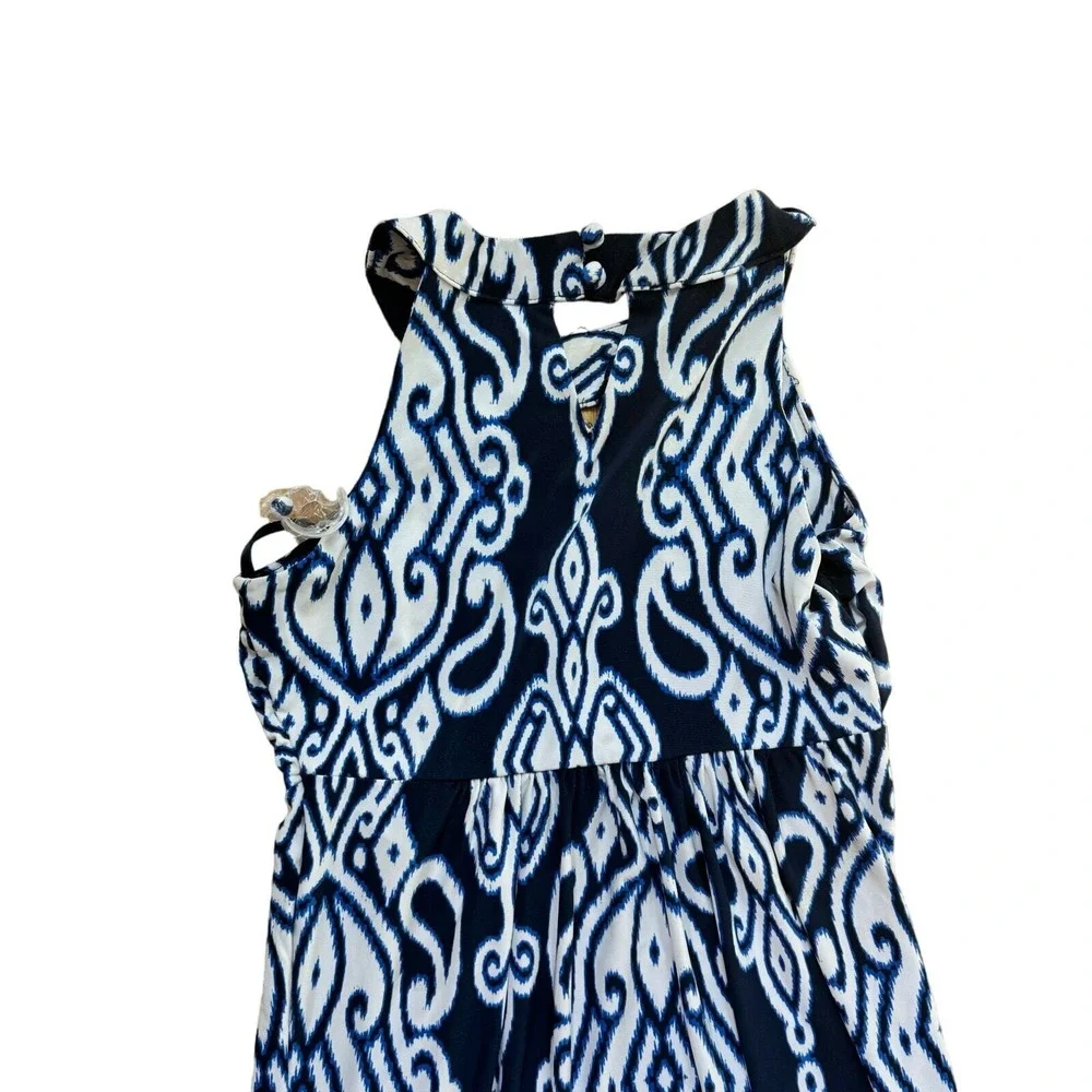 INC international Concepts Women Blue and White Halter Embellished Maxi Dress MD